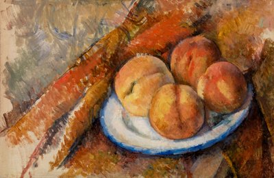 Vier perziken op een bord (1890-94) door Paul Cézanne